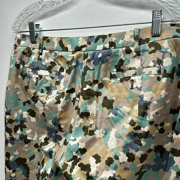 Tory Burch Dress Pants Floral Camouflage Colorful Cotton Stretch Logo Size 8 - Picture 6 of 12